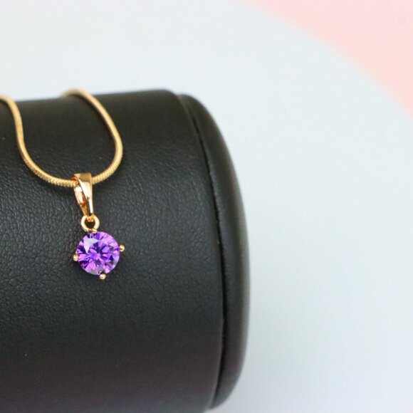 "Minimalist Purple Round Pendant in Rose Gold Petite Design, XPPT1830 - Picture 6 of 13